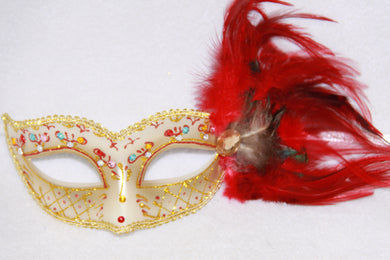 Feather Masquerade Mask Red & Gold