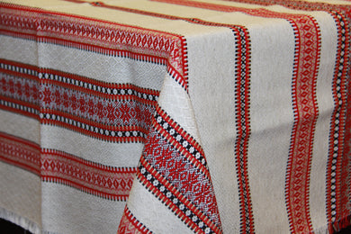 Red Natural look Woven Tablecloth 60