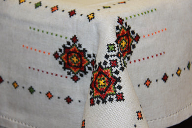 Hand Embroidered Natural Linen Tablecloth 58.5