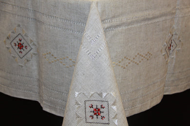 Hand Embroidered Natural Linen Tablecloth 55