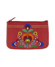 Load image into Gallery viewer, Embroidered Polska Flower Coin Pouch- Red