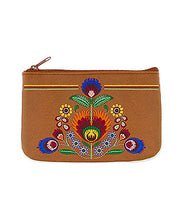 Load image into Gallery viewer, Embroidered Polska Flower Coin Pouch- Brown