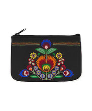 Load image into Gallery viewer, Embroidered Polska Flower Coin Pouch- Black