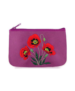 Embroidered Poppy Pouch