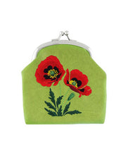 Load image into Gallery viewer, Embroidered Poppy Coin Purse- Green