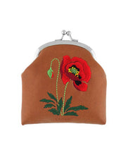 Load image into Gallery viewer, Embroidered Poppy Coin Purse- Blue