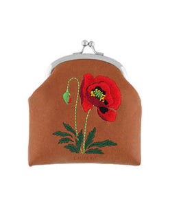 Embroidered Poppy Coin Purse- Blue