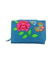 Load image into Gallery viewer, Embroidered Peony &amp; butterfly Small Wallet- Blue
