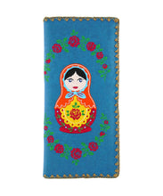 Load image into Gallery viewer, Embroidered Matryoshka Doll Large Wallet- Blue