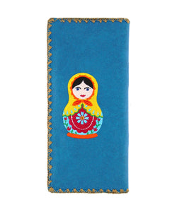 Embroidered Matryoshka Doll Large Wallet- Red