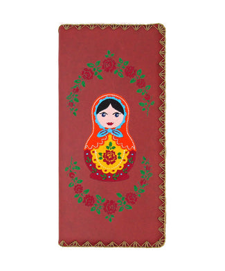 Embroidered Matryoshka Doll Large Wallet- Red