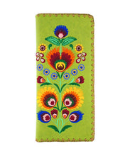 Load image into Gallery viewer, Embroidered Polska Flower Large Slim Wallet- Green
