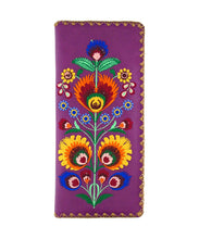 Load image into Gallery viewer, Embroidered Polska Flower Large Slim Wallet- Purple