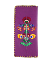 Load image into Gallery viewer, Embroidered Polska Flower Large Slim Wallet- Brown