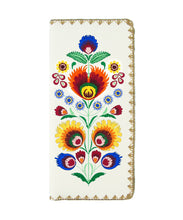 Load image into Gallery viewer, Embroidered Polska Flower Large Slim Wallet- White