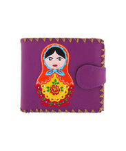 Load image into Gallery viewer, Embroidered Matryoshka Doll Medium Wallet- Purple