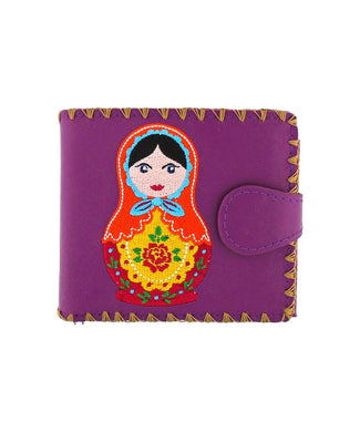 Embroidered Matryoshka Doll Medium Wallet- Purple