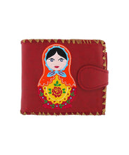 Load image into Gallery viewer, Embroidered Matryoshka Doll Medium Wallet- Red