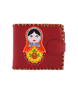 Embroidered Matryoshka Doll Medium Wallet- Red