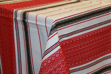 Red & Black Stripe Woven Tablecloth 57