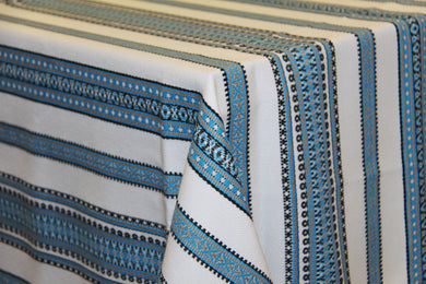Blue & Grey Stripe Woven Tablecloth 56