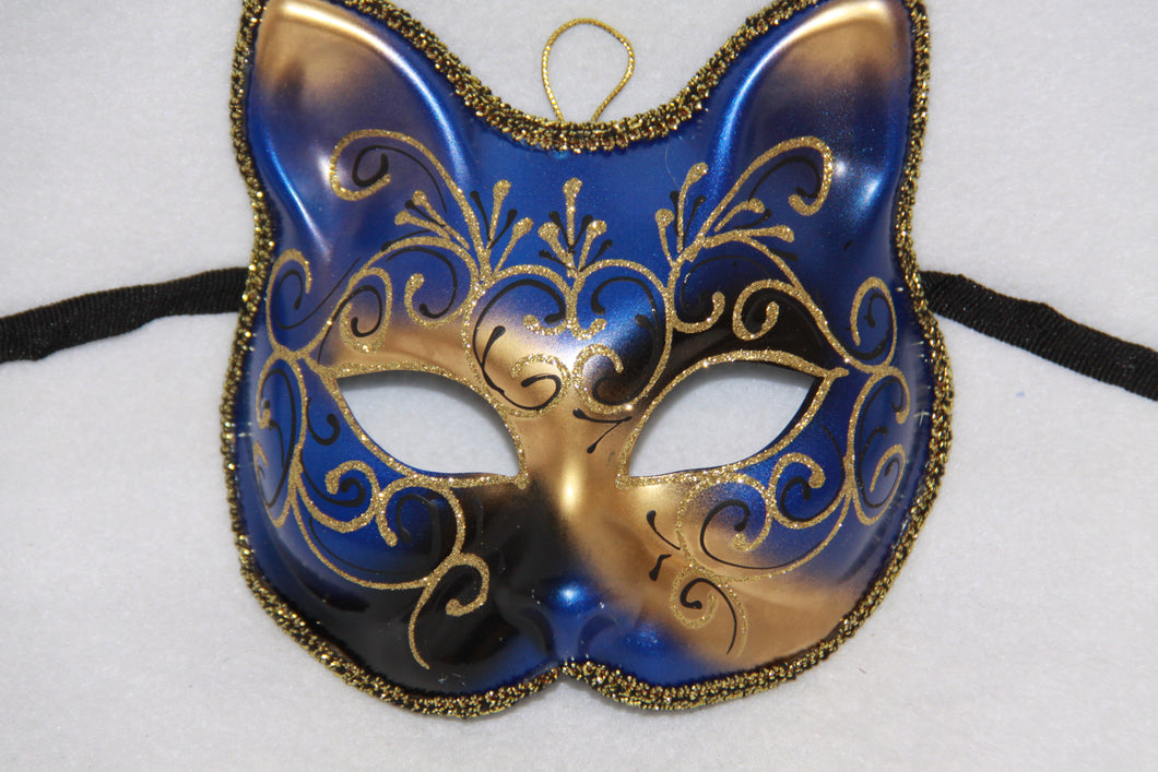 Cat Masquerade Face Mask Blue