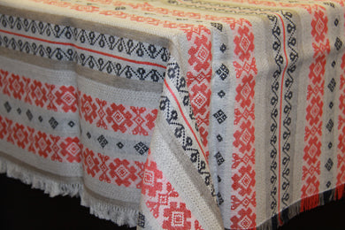 Red & Grey Stripe Woven Tablecloth 62