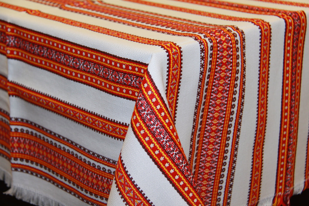 Red & Gold Stripe Woven Tablecloth 44