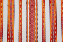 Load image into Gallery viewer, Red &amp; Gold Stripe Woven Tablecloth 44&quot; x 44&quot;