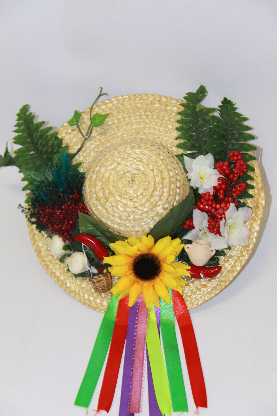Straw Hat with Ribbons Good Luck Charm