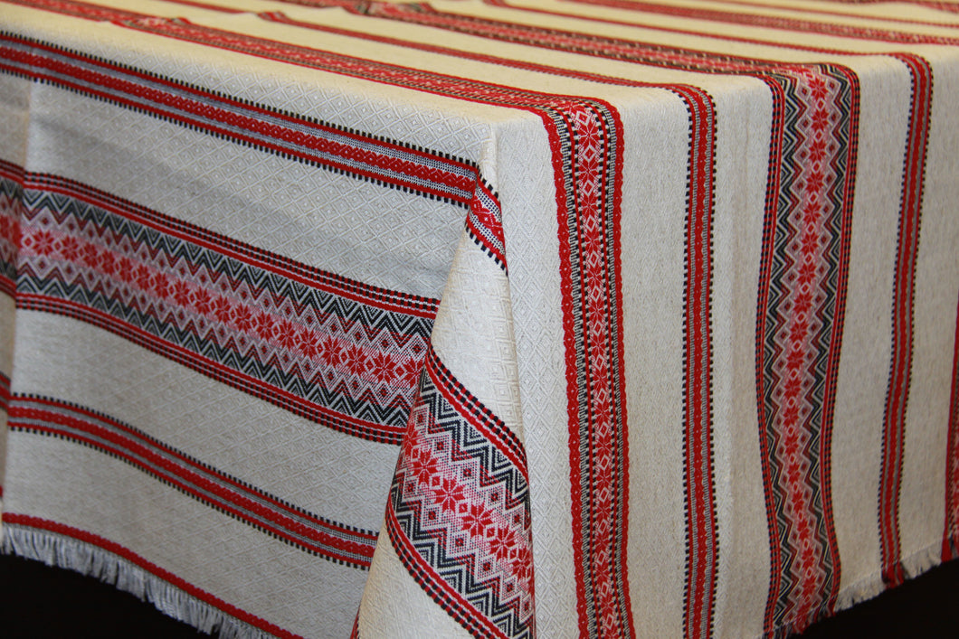 Red & Black Natural look Woven Tablecloth 67