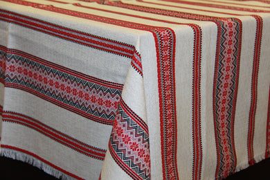 Red & Black Natural look Woven Tablecloth 50