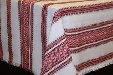 Load image into Gallery viewer, Red &amp; Black Stripe Woven Tablecloth 59&quot; x 69&quot;