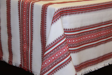 Red & Black Stripe Woven Tablecloth 59