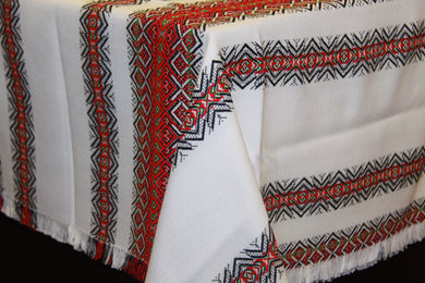 Red & Green Stripe Woven Tablecloth 57