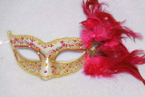 Feather Masquerade Mask Fuchsia & Gold