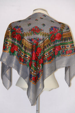 Ukrainian Traditional Gold Thread Hustka Grey