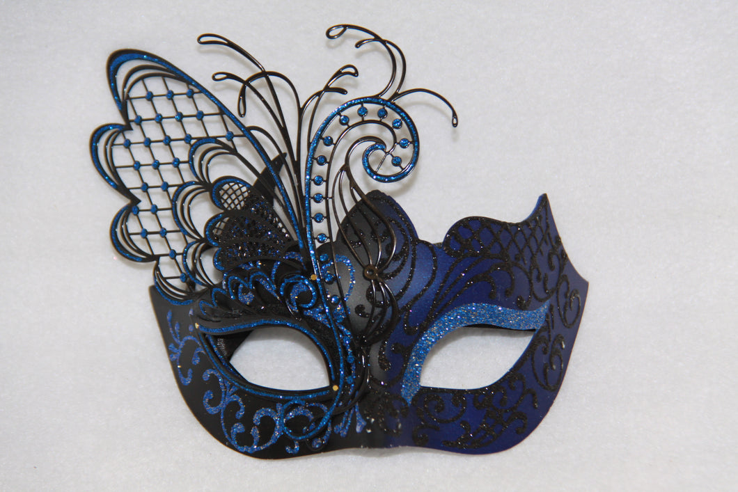 Masquerade Mask Blue Metal Butterfly