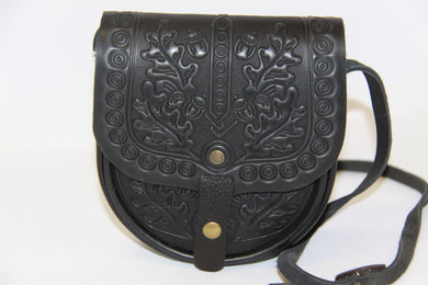 Hand Embossed Leather Shoulder Bag Black