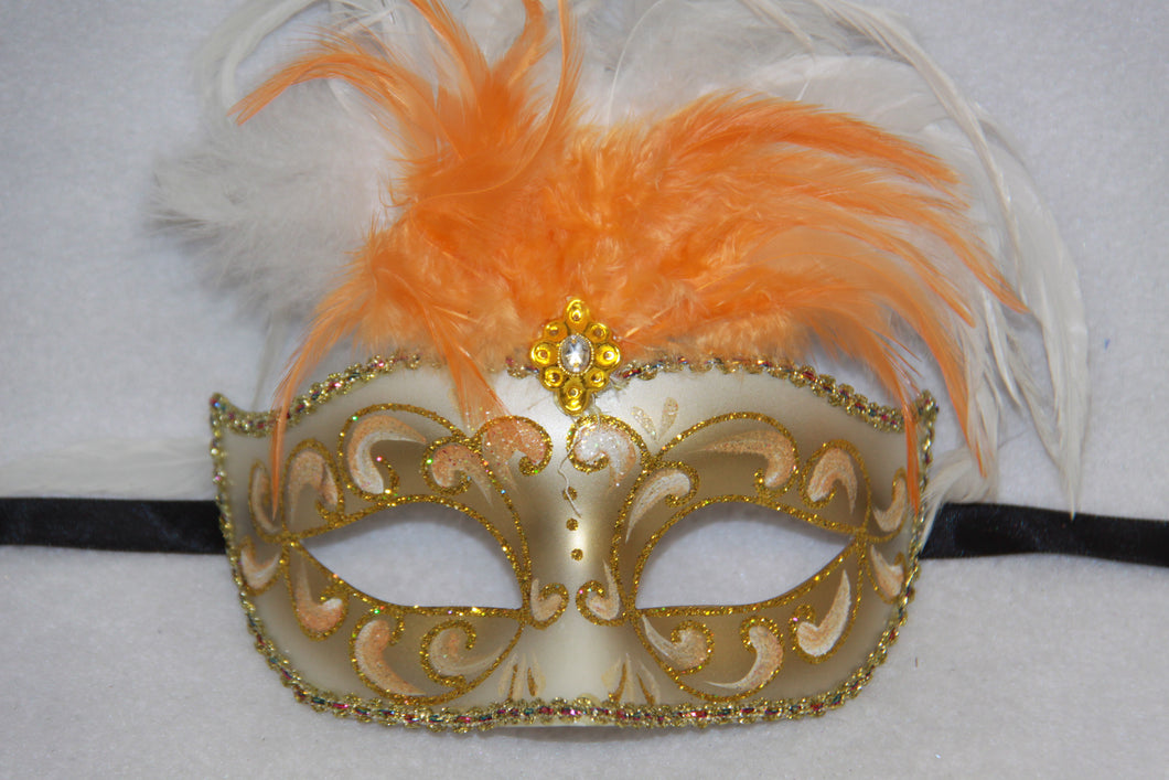 Feather Masquerade Mask Orange & Gold