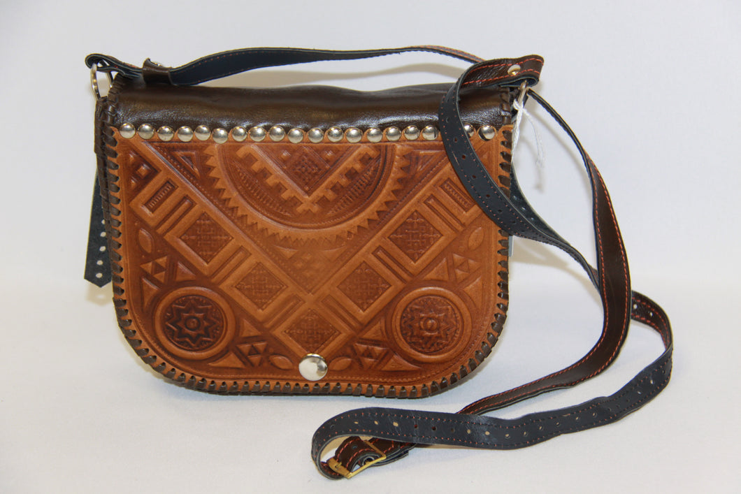 Hand Embossed Leather Cross Body Bag