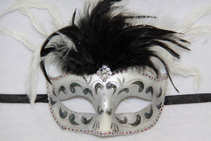 Feather Masquerade Mask Black & Silver