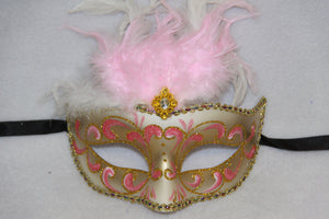 Feather Masquerade Mask Pink & Gold