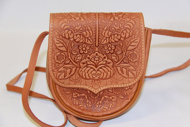 Embossed Tan Leather Mini Cross body Bag