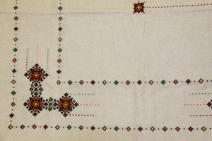 Hand Embroidered Natural Linen Tablecloth 58.5" x 56.5"