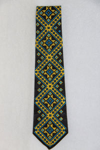 Blue & Yellow Embroidered Neck Tie