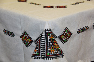 Hand Embroidered Natural Linen Tablecloth 55" x 55"