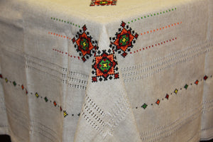 Hand Embroidered Natural Linen Tablecloth 120" x 56"