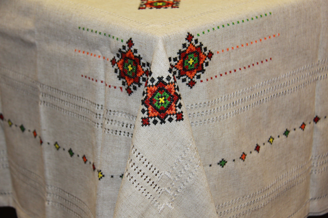Hand Embroidered Natural Linen Tablecloth 120