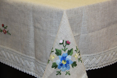 Hand Embroidered Linen Tablecloth 58
